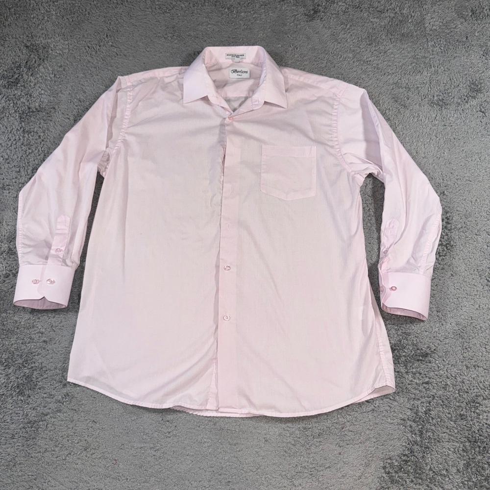 Berlioni Italy Mens Dress Shirt XL Pink Long Sleeve Cotton Blend Button Down XL